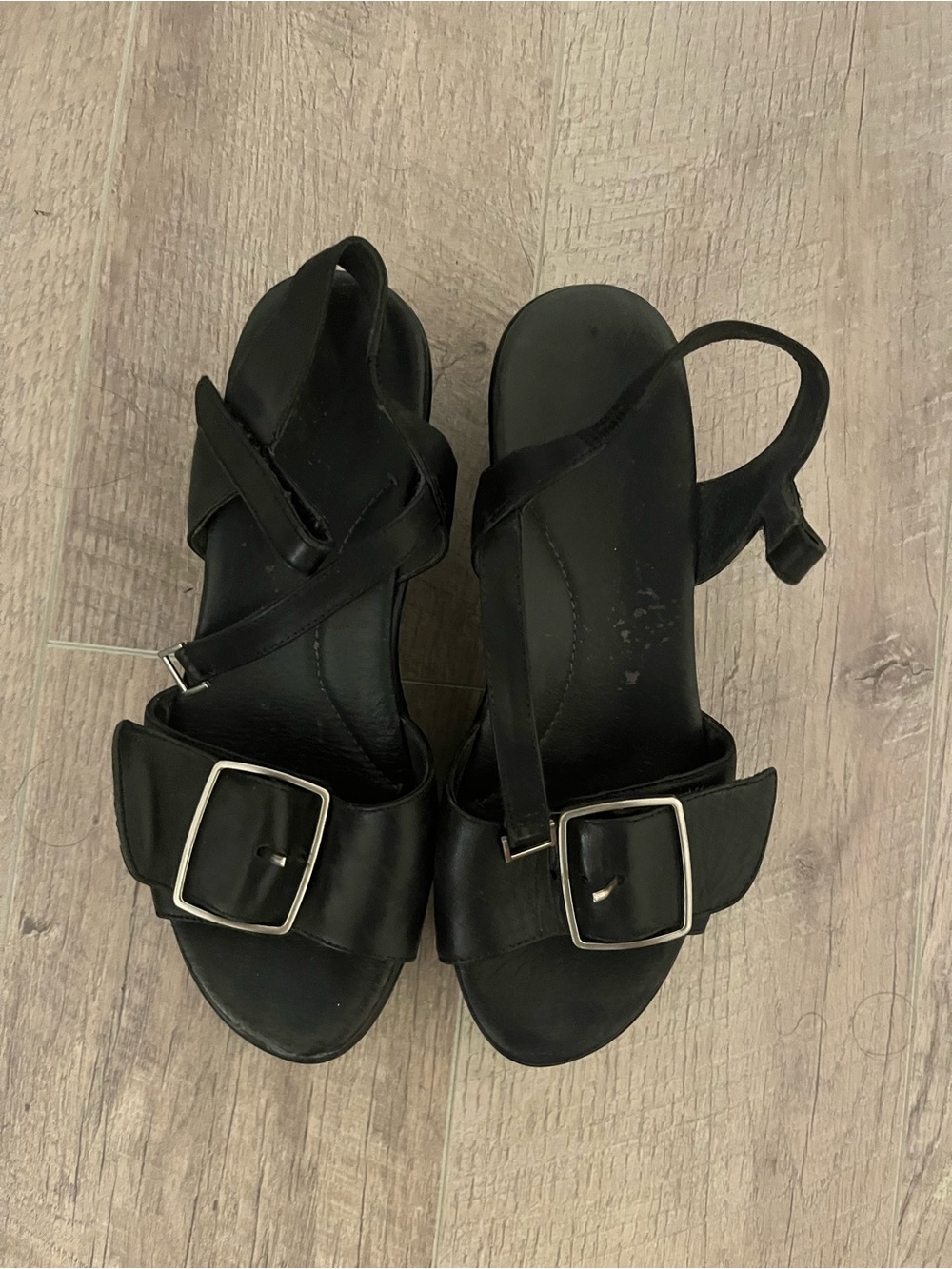 Dansko Black Leather Slingback Sandals with Silver Buckles